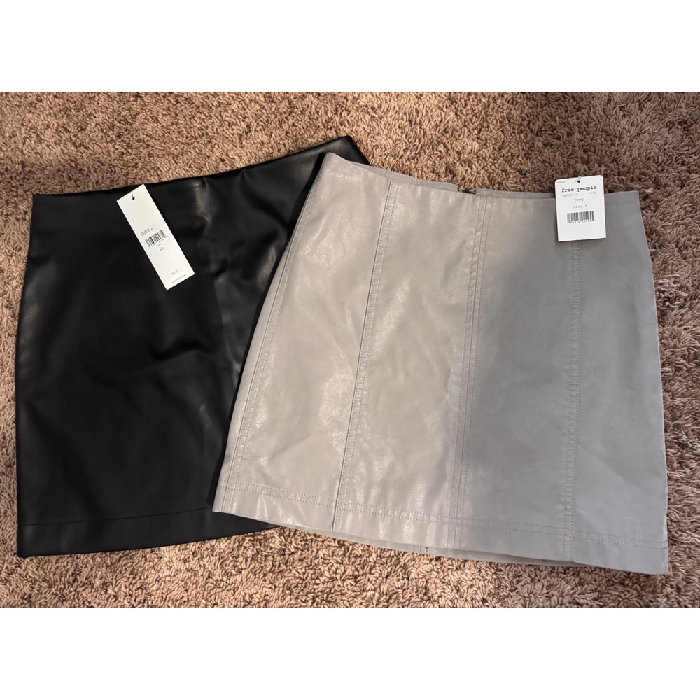 NWT Calvin Klein & Free People Faux Leather Mini Skirt Bundle S Black Gray